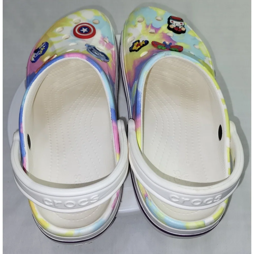Crocs Crocband Clogs Tie Dye Multi Color Pastel Jibbitz Charms Mens 10 Womens 12